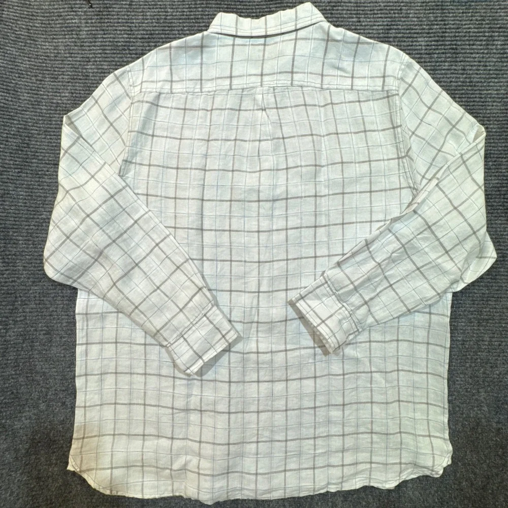 Raffi Pure Linen Button Up Shirt Mens XXL White Plaid Long Sleeve Summer Comfort